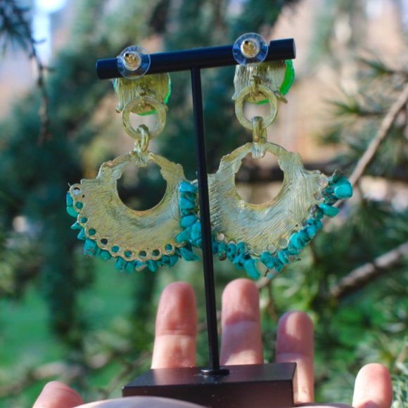 ZARA Turquoise Gold Resin Boho Statement Earrings - Picture 8 of 13